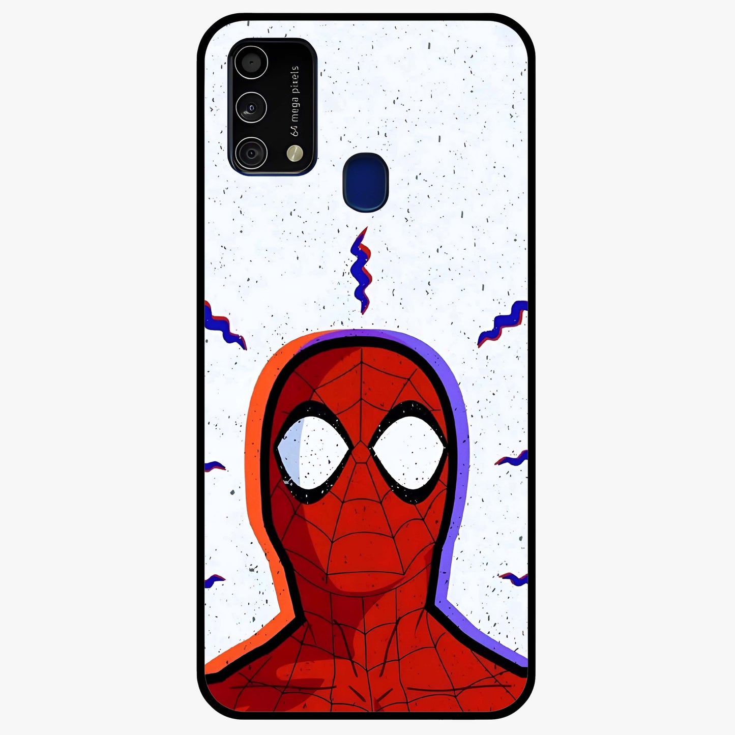 Omg Spiderman Glass Case showing flat back view with bold superhero inspired artwork and glossy glass finish.