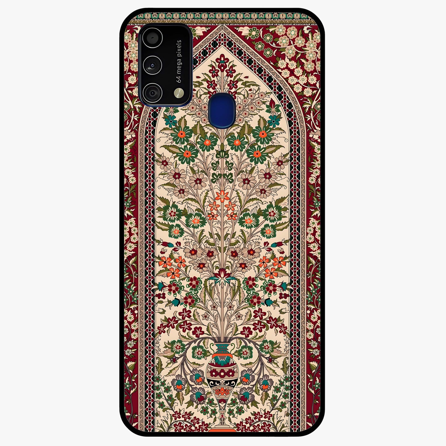Persian Inspired Glass Case showing flat back view with ornate Persian style pattern artwork and glossy glass finish.
