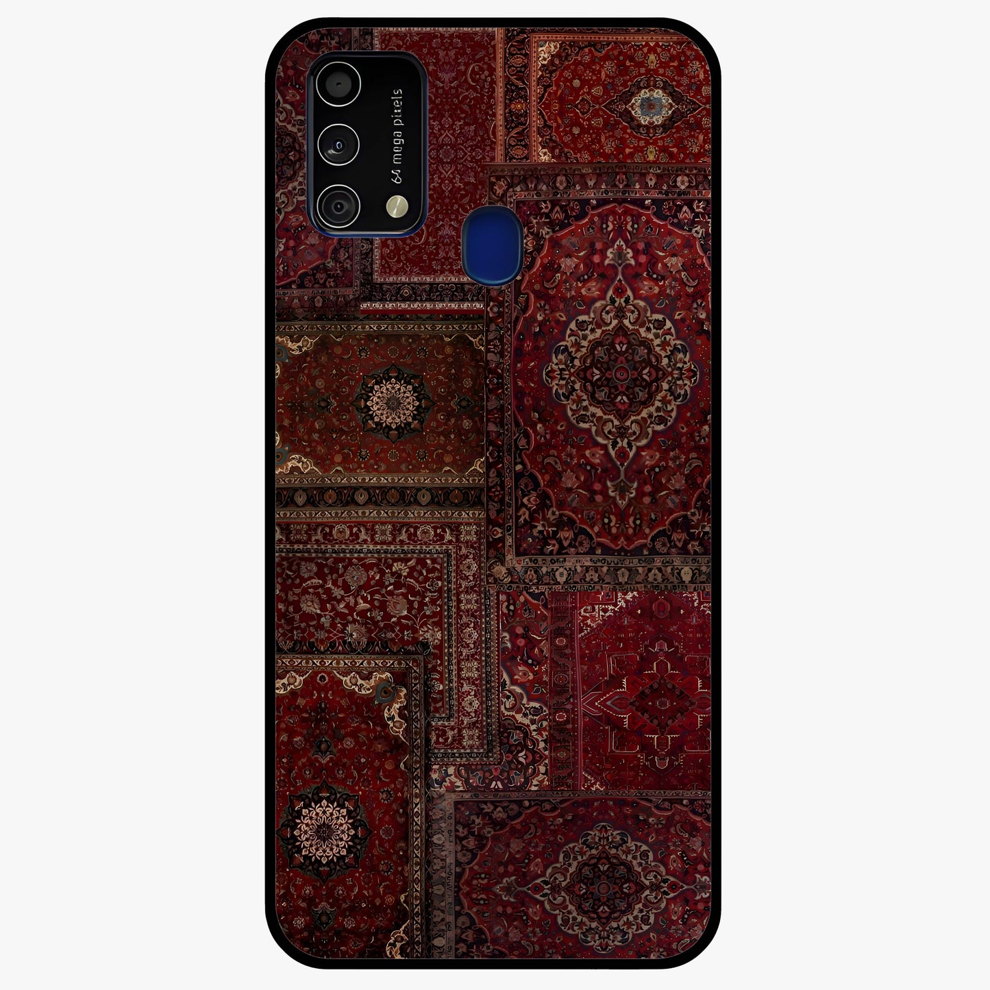 Persian Velvet Tale Glass Case showing flat back view with luxurious Persian velvet pattern artwork and glossy glass finish.