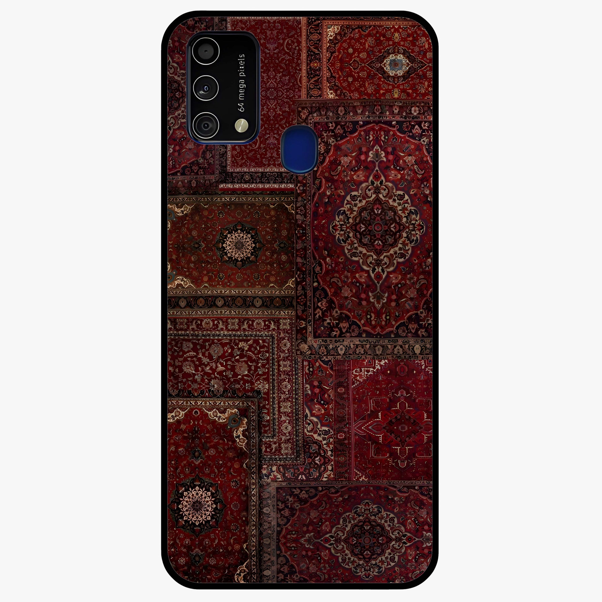 Persian Velvet Tale Glass Case showing flat back view with luxurious Persian velvet pattern artwork and glossy glass finish.