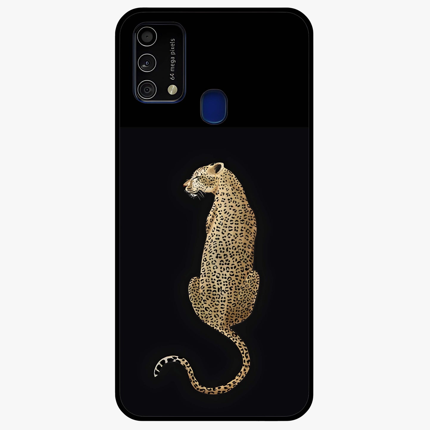 Regal Leopard Glass Case showing flat back view with bold leopard artwork and glossy glass finish.