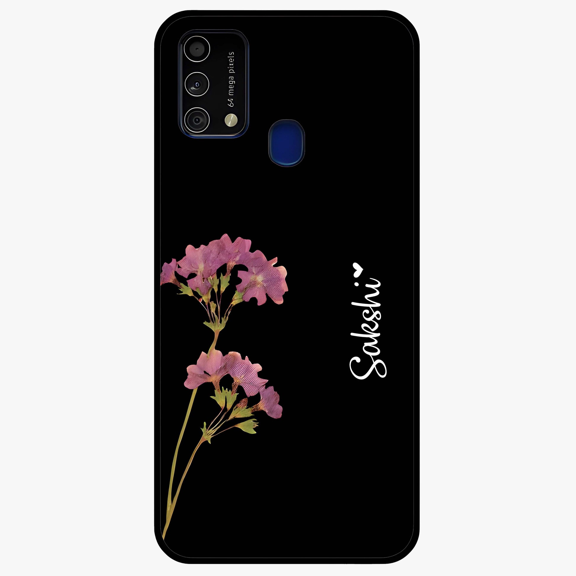 Riching Lavender Flower Custom Name Glass Case showing flat back view with lavender floral artwork and personalized name design.