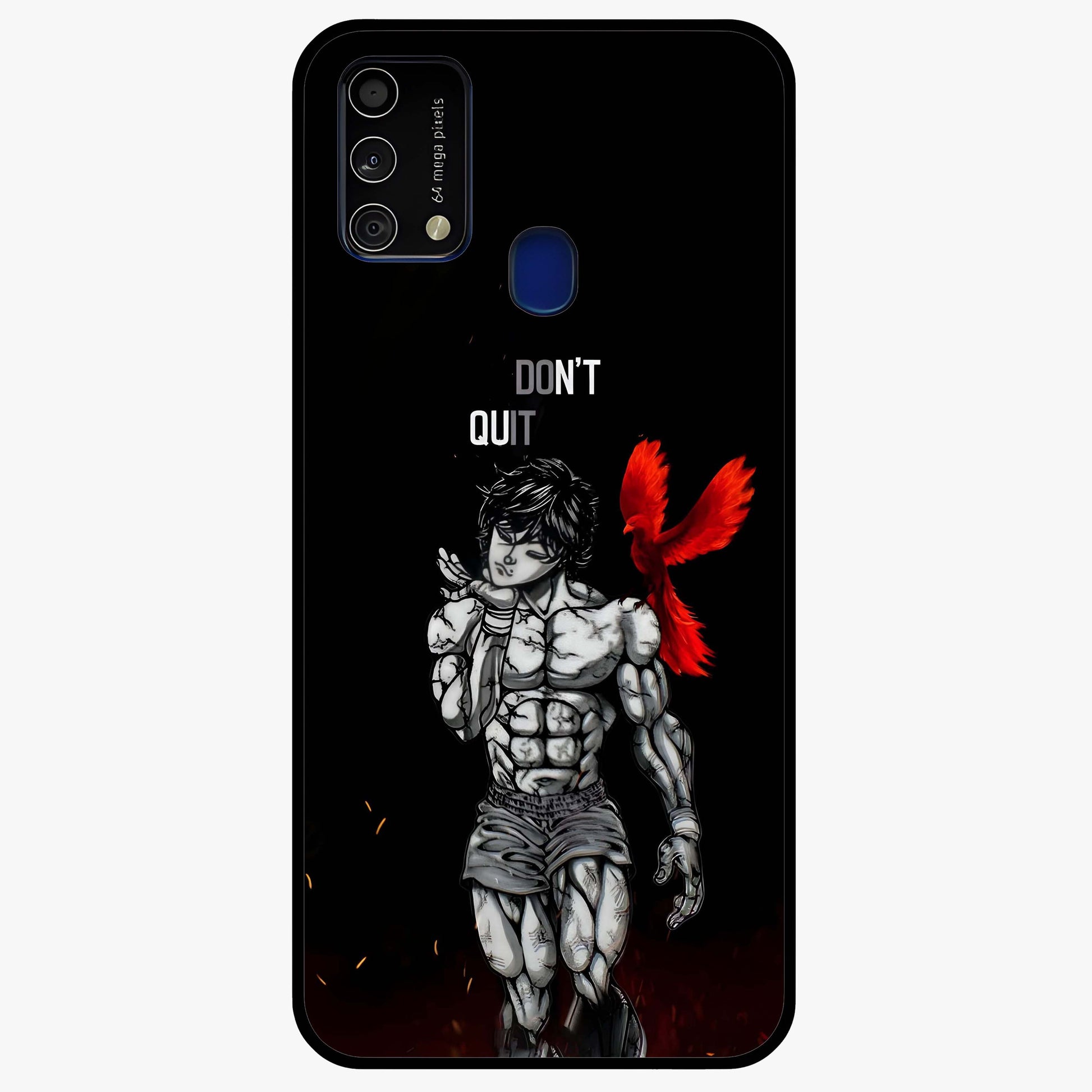 Rise Beyond Limits Glass Case showing flat back view with motivational typography artwork and glossy glass finish.