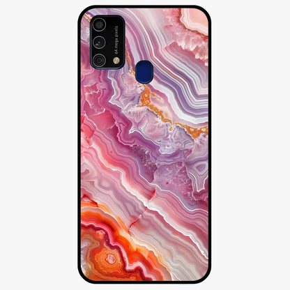 Rose Quartz Marble Glass Case showing flat back view with pink marble quartz texture artwork and glossy glass finish.
