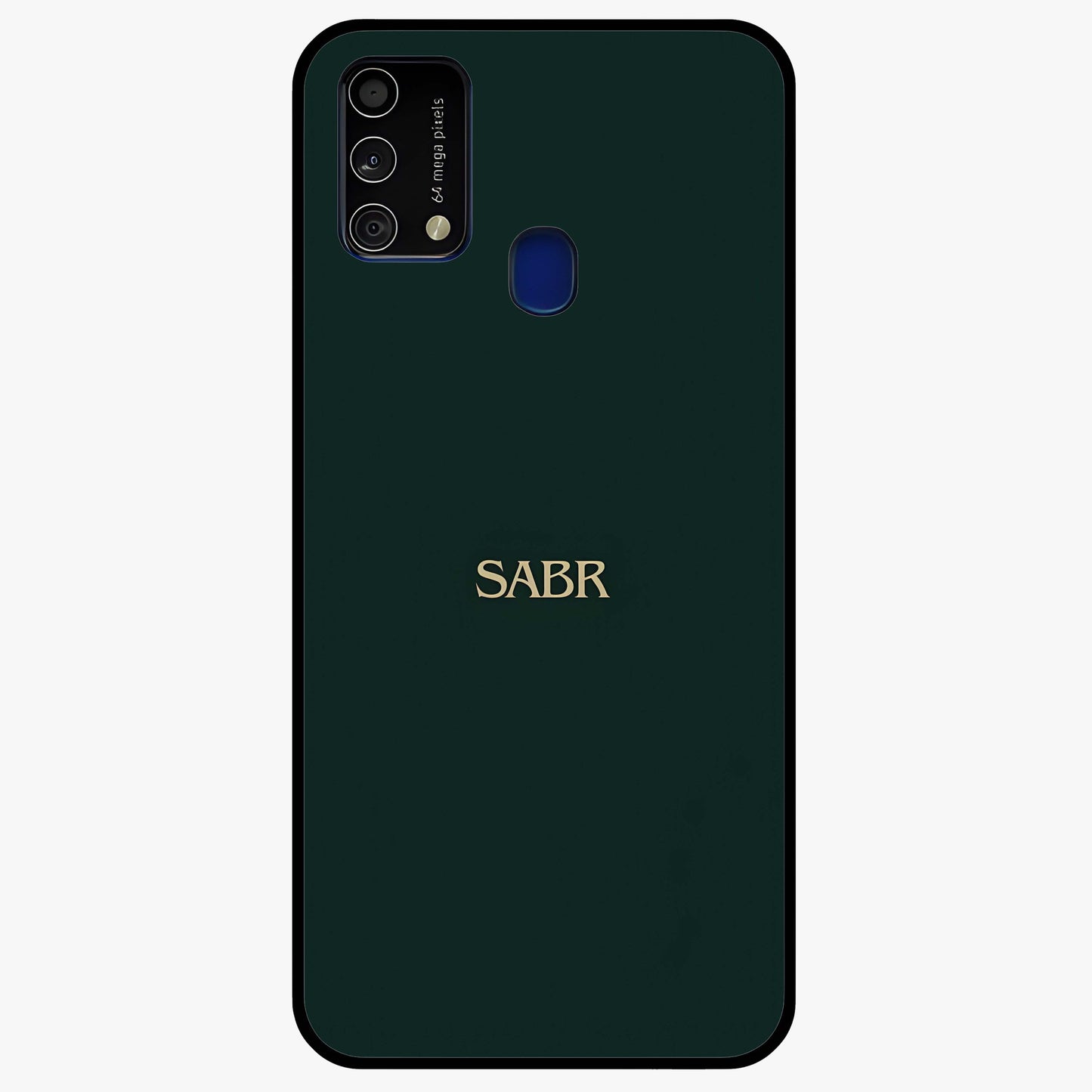 Sabr Minimal Patience Glass Case showing flat back view with minimalist typography artwork and glossy glass finish.