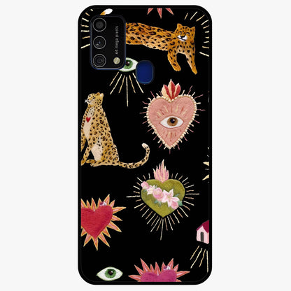 Sacred Jungle Heart Glass Case showing flat back view with jungle inspired heart artwork and glossy glass finish.