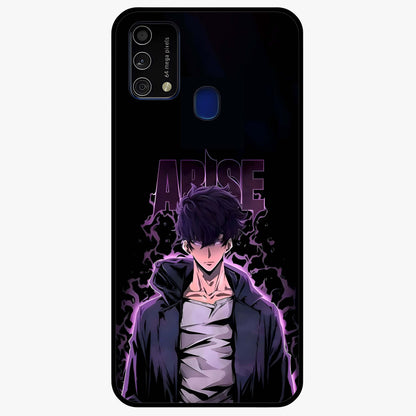 Shadow Monarch Awakening Glass Case showing flat back view with powerful dark monarch themed artwork and glossy glass finish.