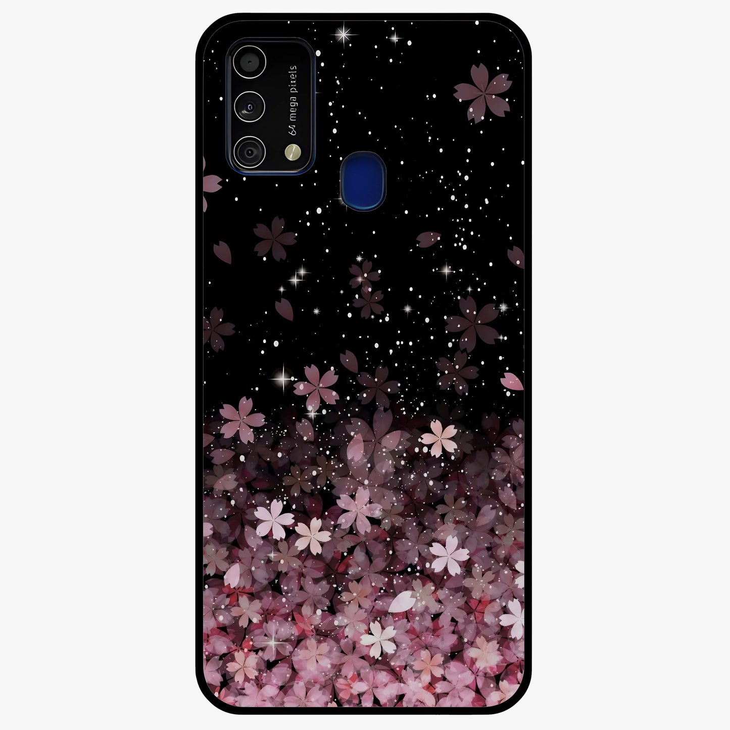 Small Starry Flowers Glass Case showing flat back view with delicate starry floral artwork and glossy glass finish.