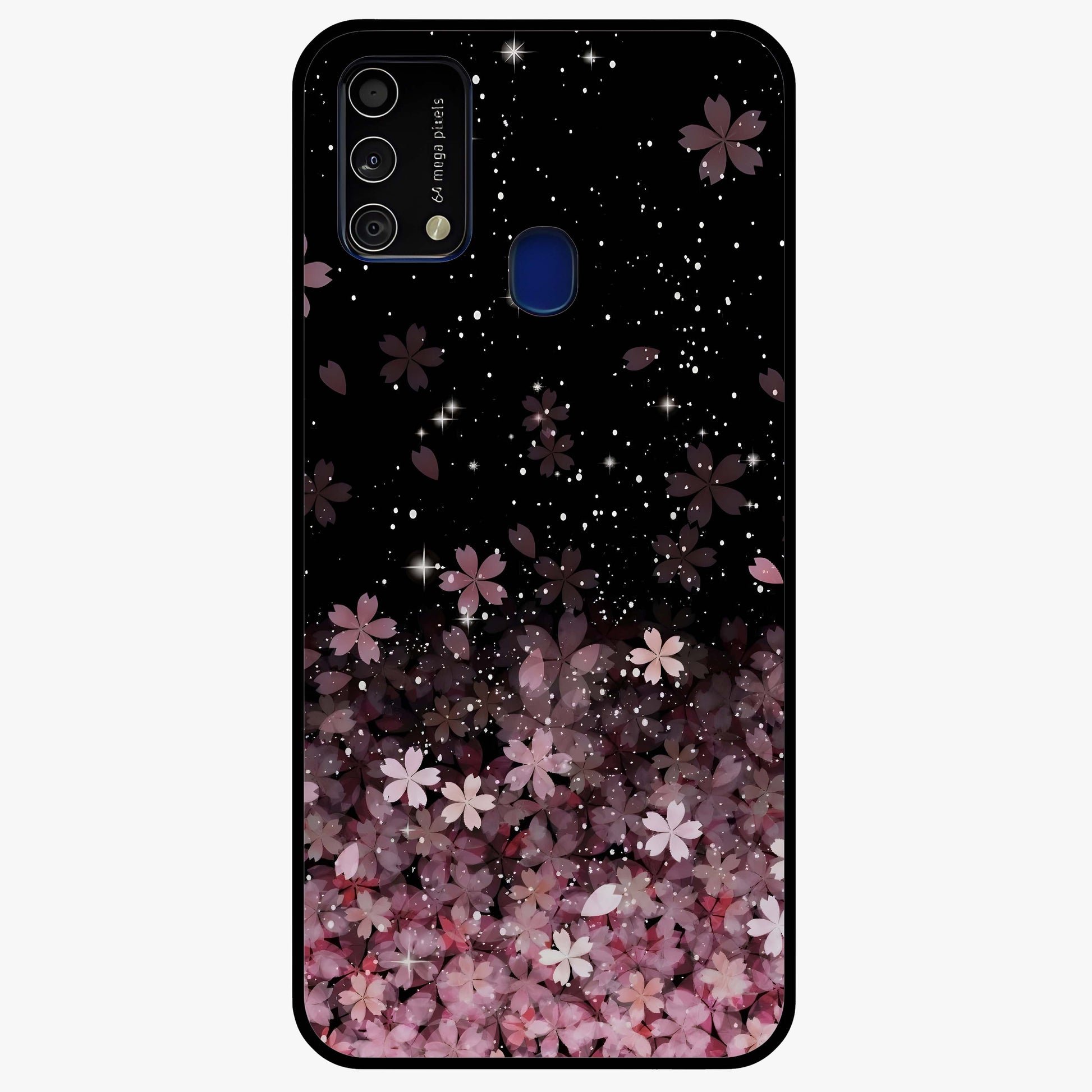 Small Starry Flowers Glass Case showing flat back view with delicate starry floral artwork and glossy glass finish.