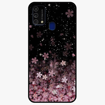 Small Starry Flowers Glass Case showing flat back view with delicate starry floral artwork and glossy glass finish.