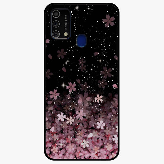 Small Starry Flowers Glass Case showing flat back view with delicate starry floral artwork and glossy glass finish.