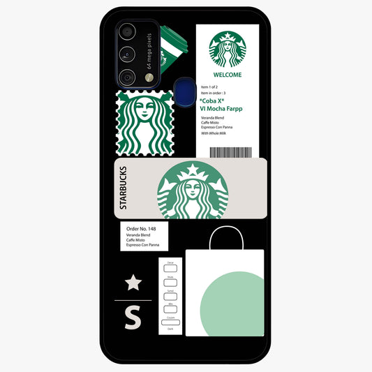Starbucks Mocha Glass Case showing flat back view with coffee inspired artwork and glossy glass finish.