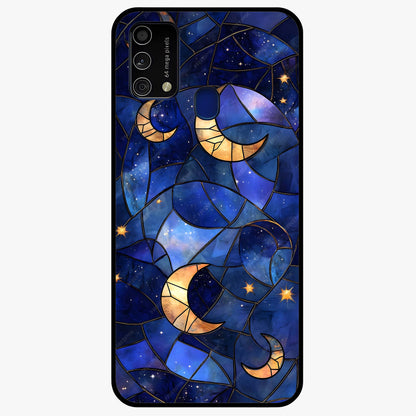 Starlit Sky Tapestry Glass Case showing flat back view with decorative starry sky tapestry artwork and glossy glass finish.