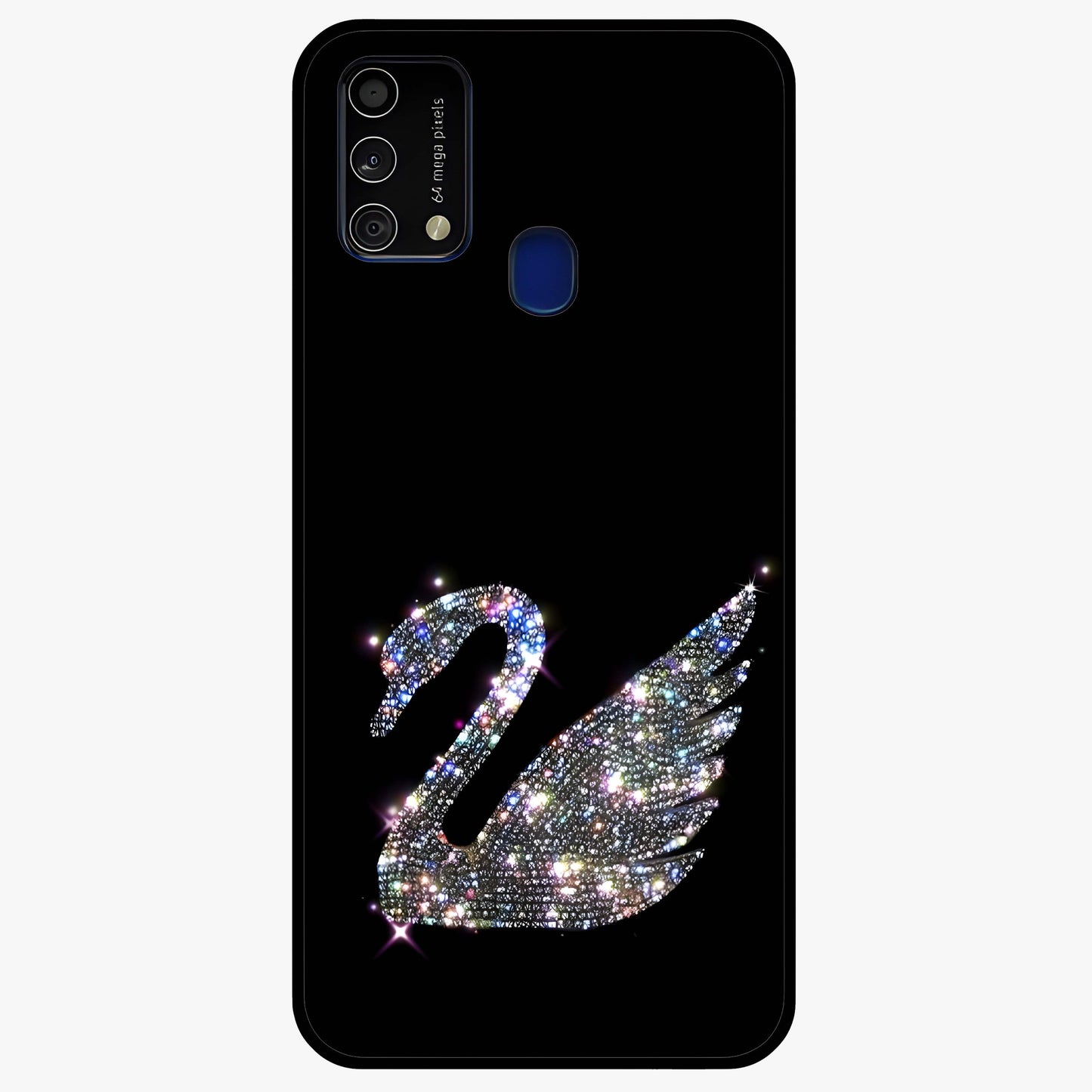 Starlit Swan Grace Glass Case showing flat back view with graceful swan artwork under starry sky and glossy glass finish.