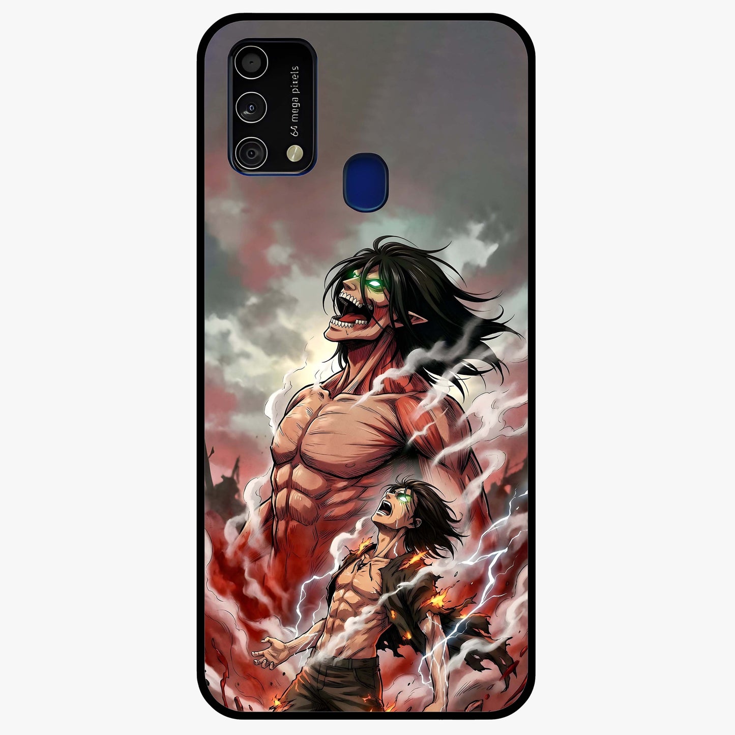 Titan Awakening Fury Glass Case showing flat back view with powerful titan inspired artwork and glossy glass finish.