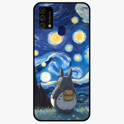 Totoro In Van Gogh Art Glass Case showing flat back view with whimsical character artwork inspired by Van Gogh style and glossy glass finish.