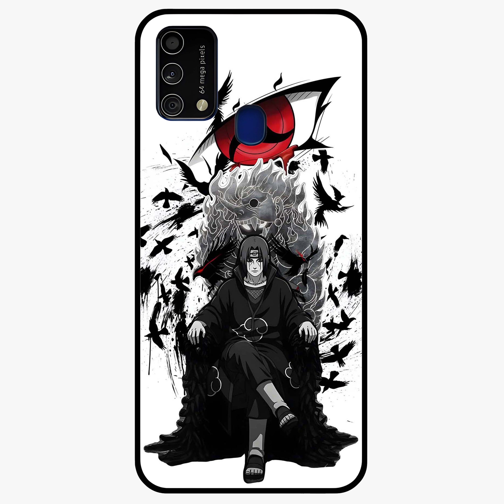Uchiha Shadow Throne Glass Case showing flat back view with cosmic underwater themed artwork and glossy glass finish.