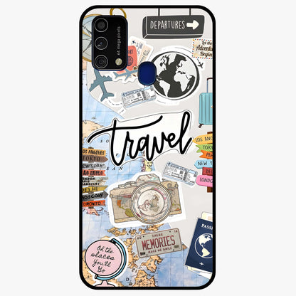 Wanderlust Journal Glass Case showing flat back view with travel inspired artwork and glossy glass finish.