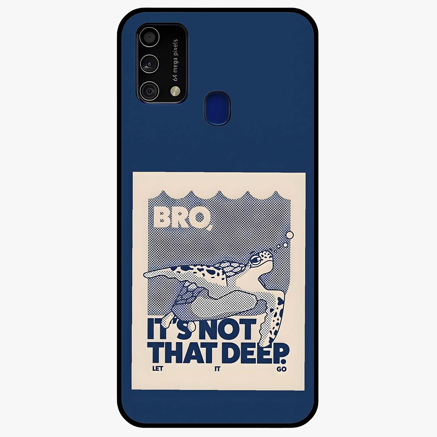 Worry Less Swim Glass Case showing flat back view with playful motivational artwork and glossy glass finish.