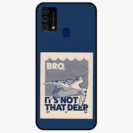 Worry Less Swim Glass Case showing flat back view with playful motivational artwork and glossy glass finish.