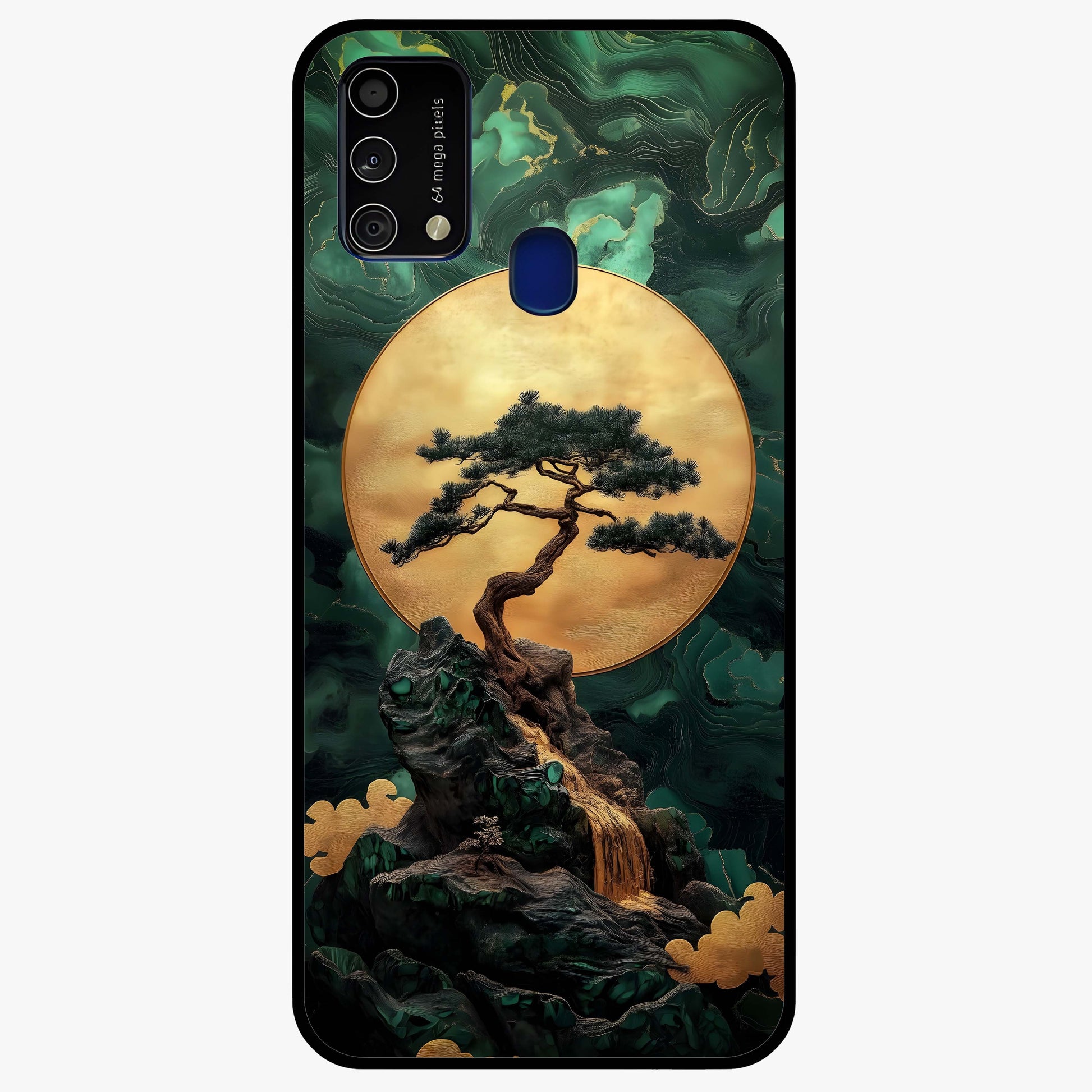 Zen Moon Rise Glass Case showing flat back view with calm moonrise artwork and glossy glass finish.