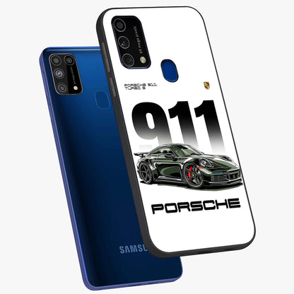 911 Turbo Dominance Glass Case displayed in premium angled mockup highlighting sporty car illustration and sleek glass surface.