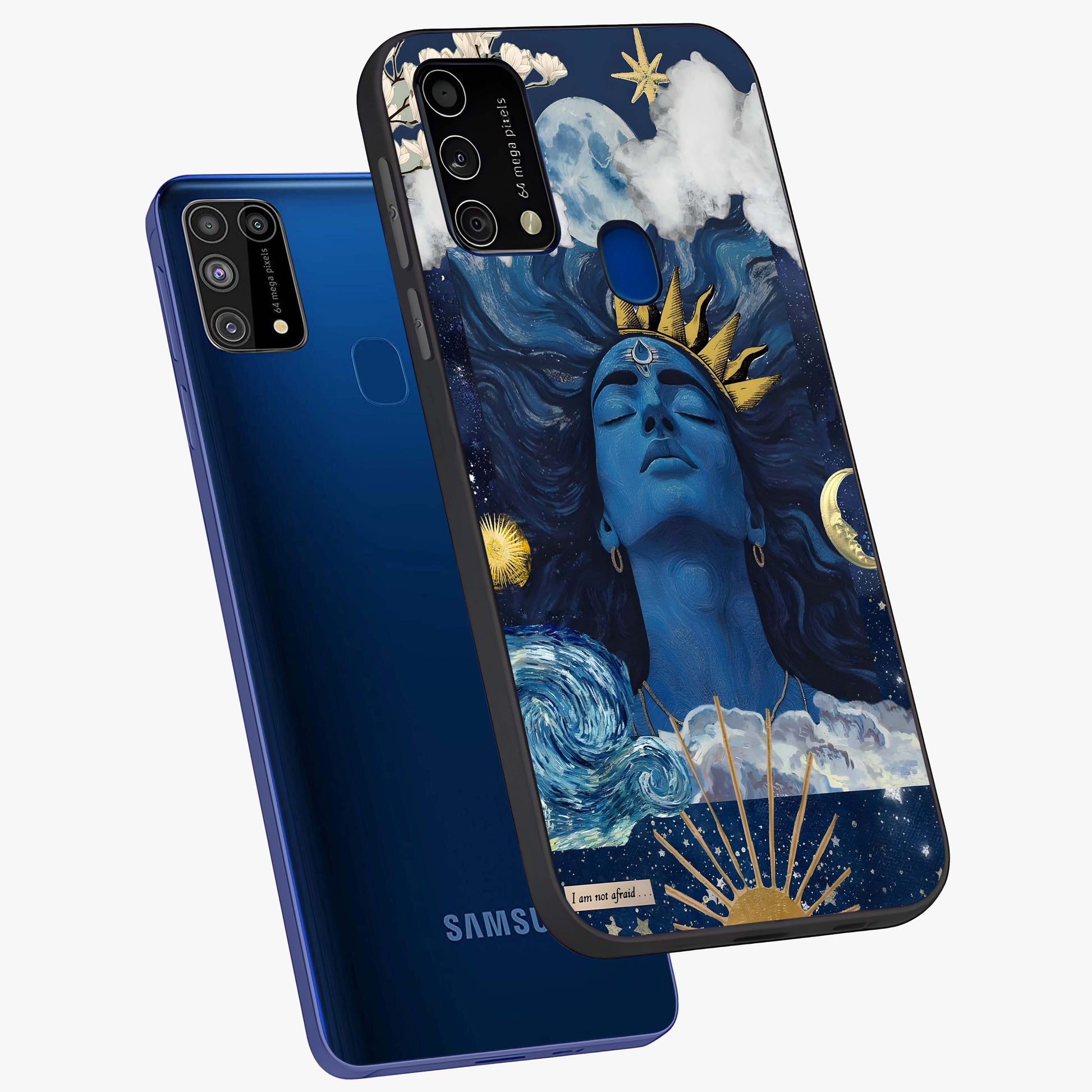 Aesthetic Lord Shiva Glass Case displayed in angled mockup highlighting spiritual Shiva illustration and sacred aesthetic design.