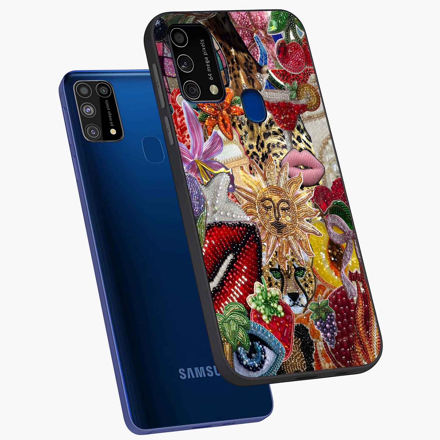 Beaded Fashion Jungle Glass Case displayed in angled mockup highlighting colorful fashion bead design and artistic pattern.