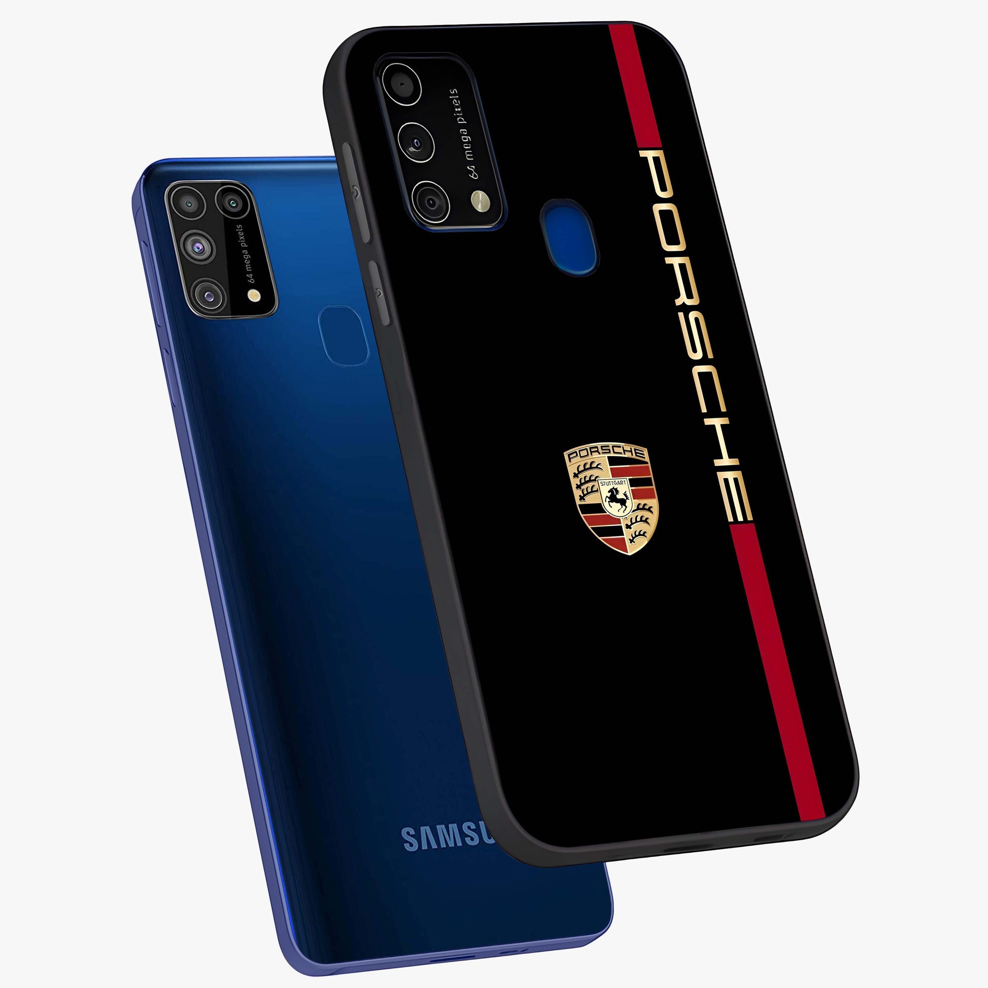 Black Minimal Porsche Glass Case displayed in angled mockup highlighting modern minimal car illustration and clean aesthetic design.