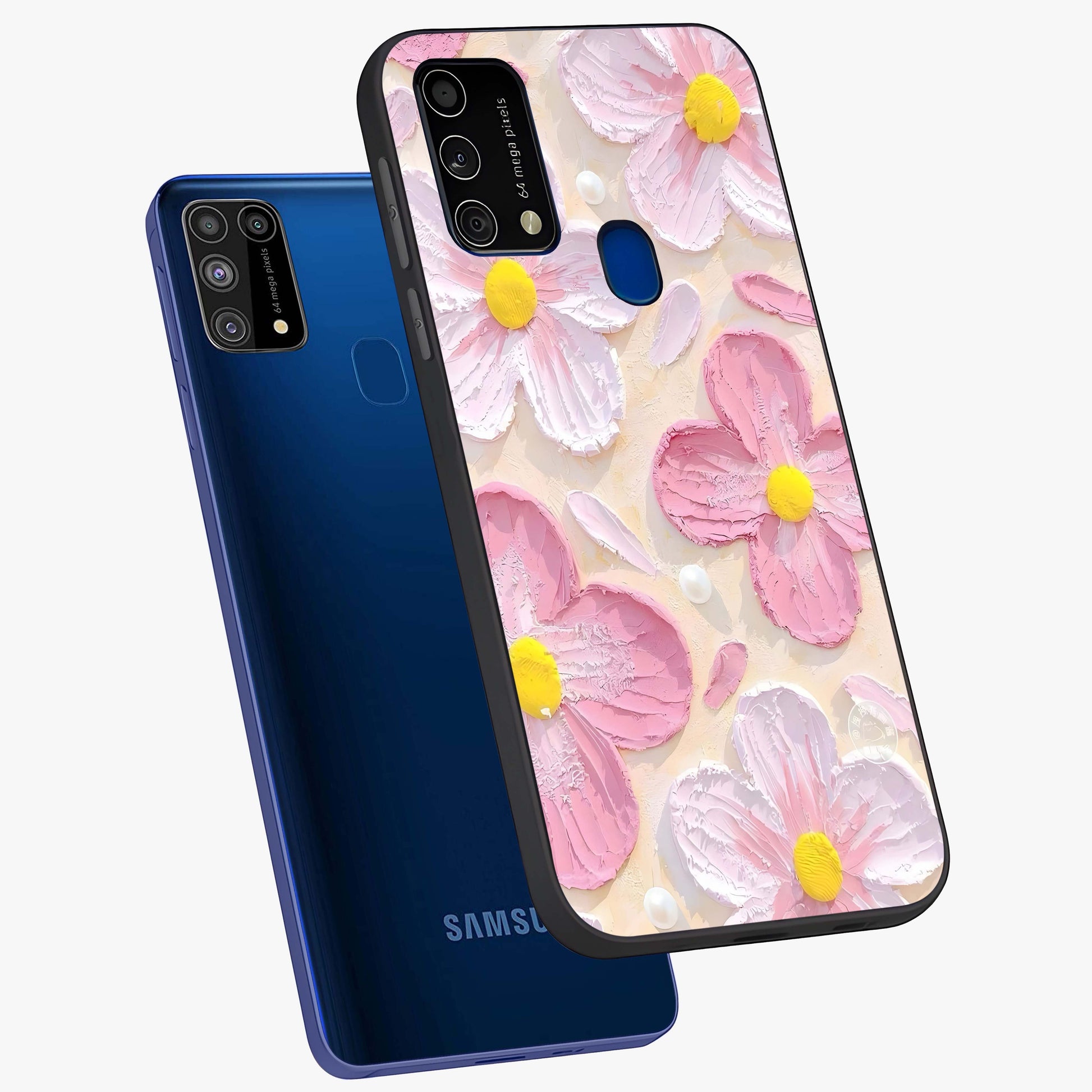 Blush Bloom Texture Glass Case displayed in angled mockup highlighting subtle bloom pattern with aesthetic pastel design.