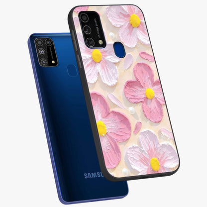 Blush Bloom Texture Glass Case displayed in angled mockup highlighting subtle bloom pattern with aesthetic pastel design.