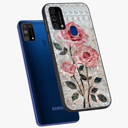 Blush Mosaic Bloom Glass Case displayed in angled mockup highlighting artistic mosaic flower pattern with aesthetic design.