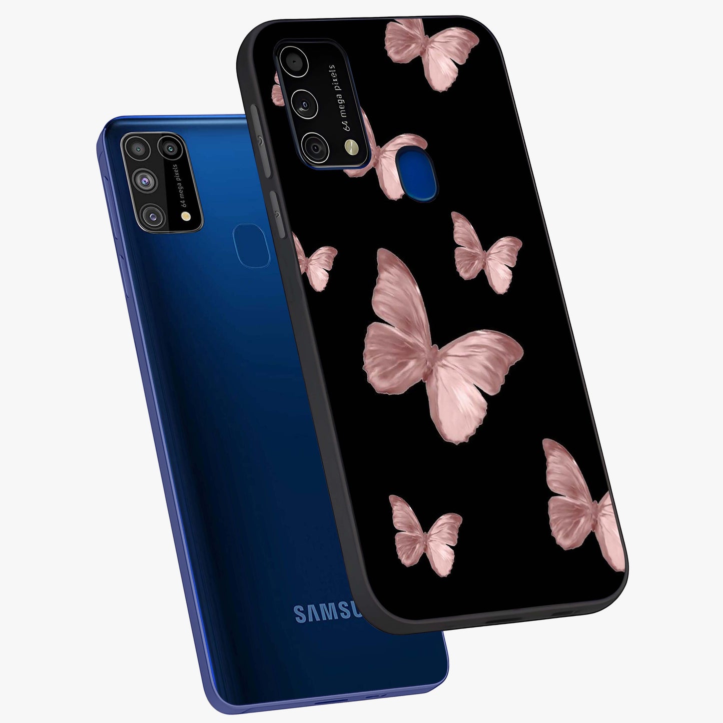 Butterfly Pattern Glass Case displayed in angled mockup highlighting delicate butterfly design and aesthetic pattern style.