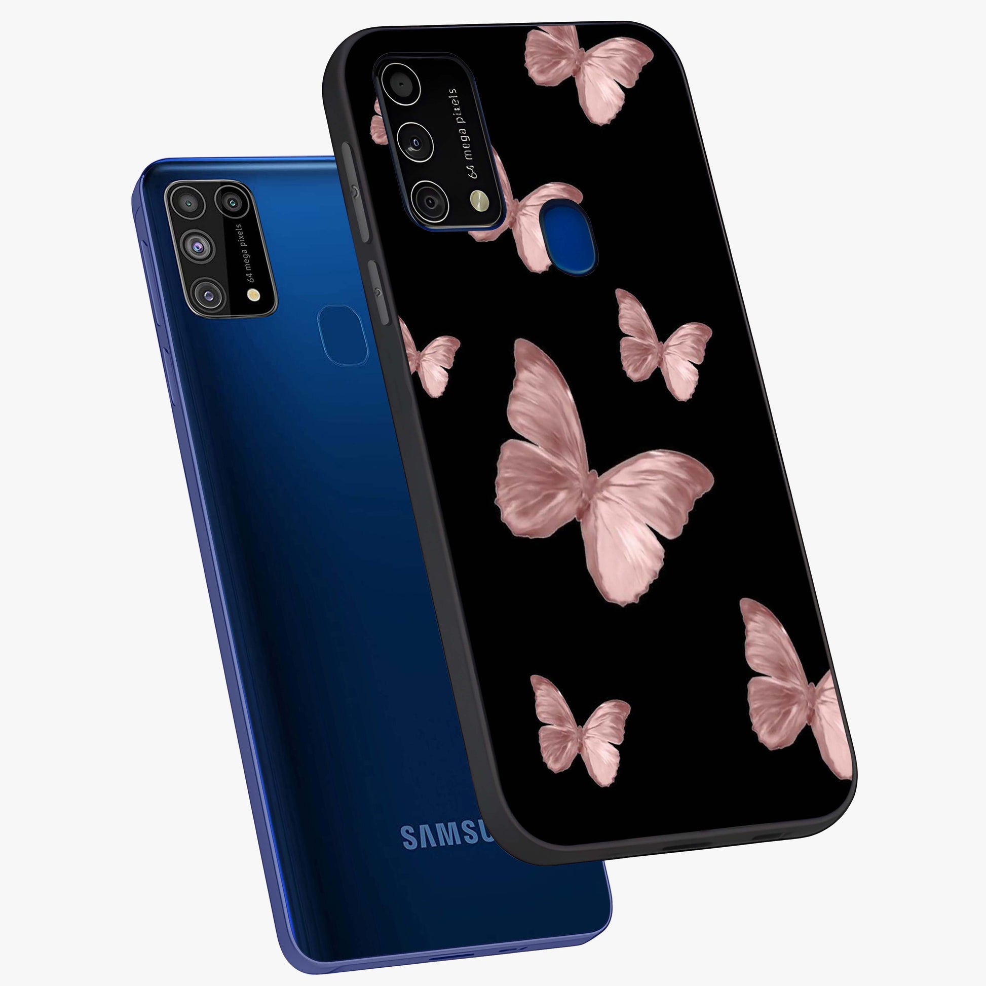 Butterfly Pattern Glass Case displayed in angled mockup highlighting delicate butterfly design and aesthetic pattern style.