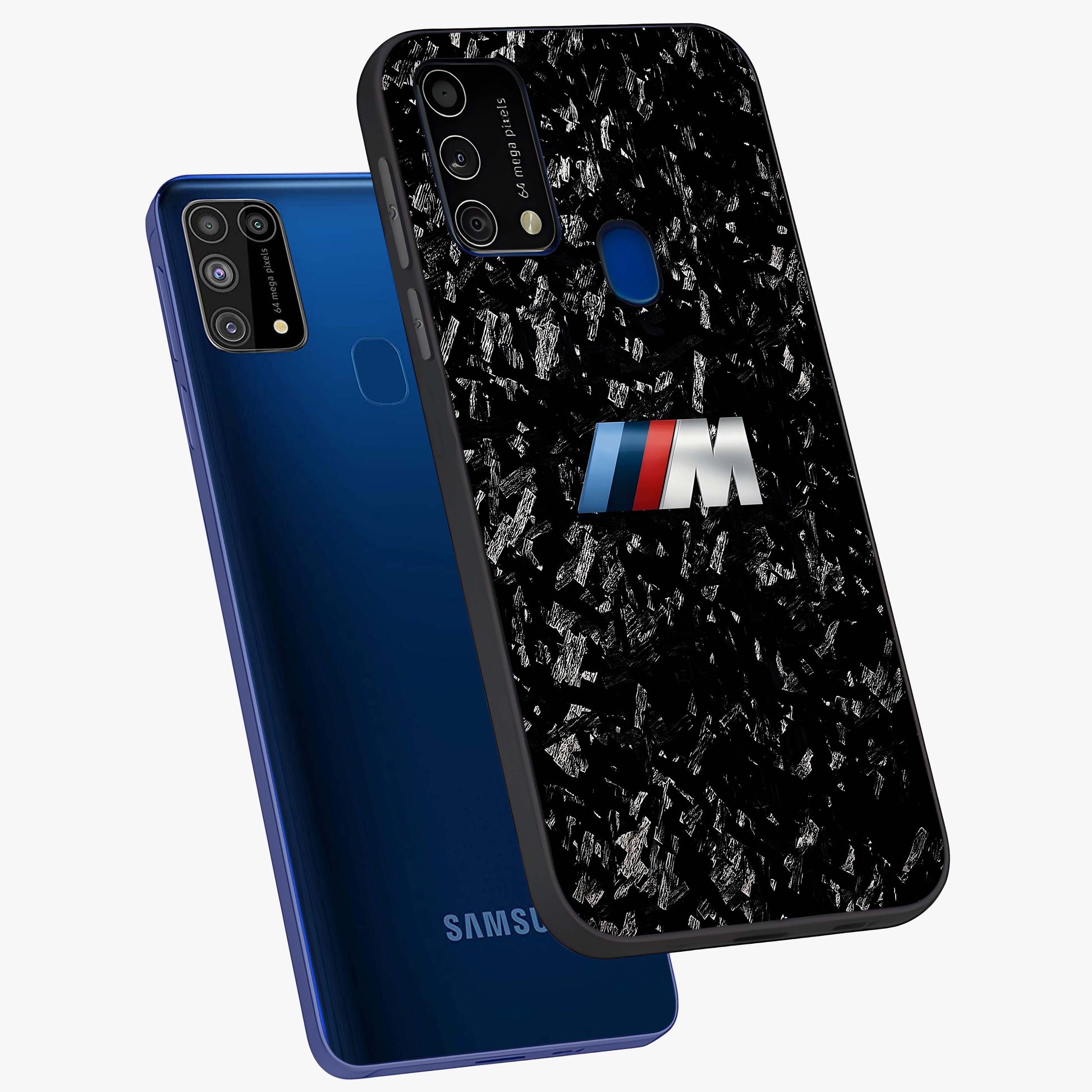 Carbon Speed Mark Glass Case displayed in angled mockup highlighting racing inspired carbon design and sleek aesthetic style.