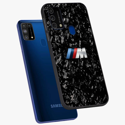 Carbon Speed Mark Glass Case displayed in angled mockup highlighting racing inspired carbon design and sleek aesthetic style.