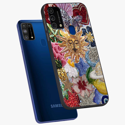 Celestial Floral and Playful Glass Case displayed in angled mockup highlighting playful floral design with dreamy celestial elements.