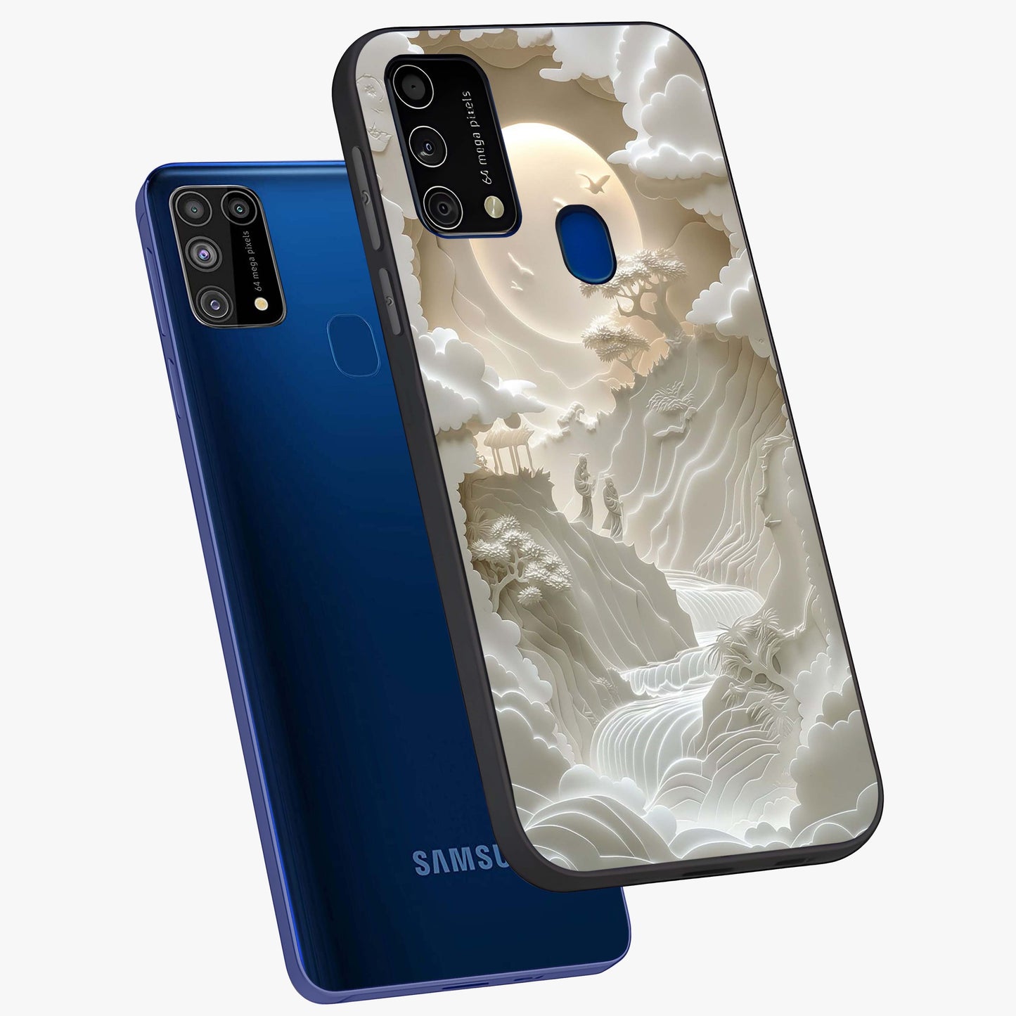 Celestial Origami Glass Case displayed in angled mockup highlighting geometric origami design with cosmic aesthetic theme.
