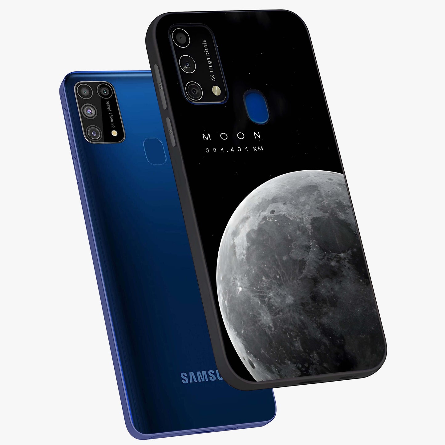 Cosmic Moon Glow Glass Case displayed in angled mockup highlighting celestial moon design with cosmic aesthetic theme.