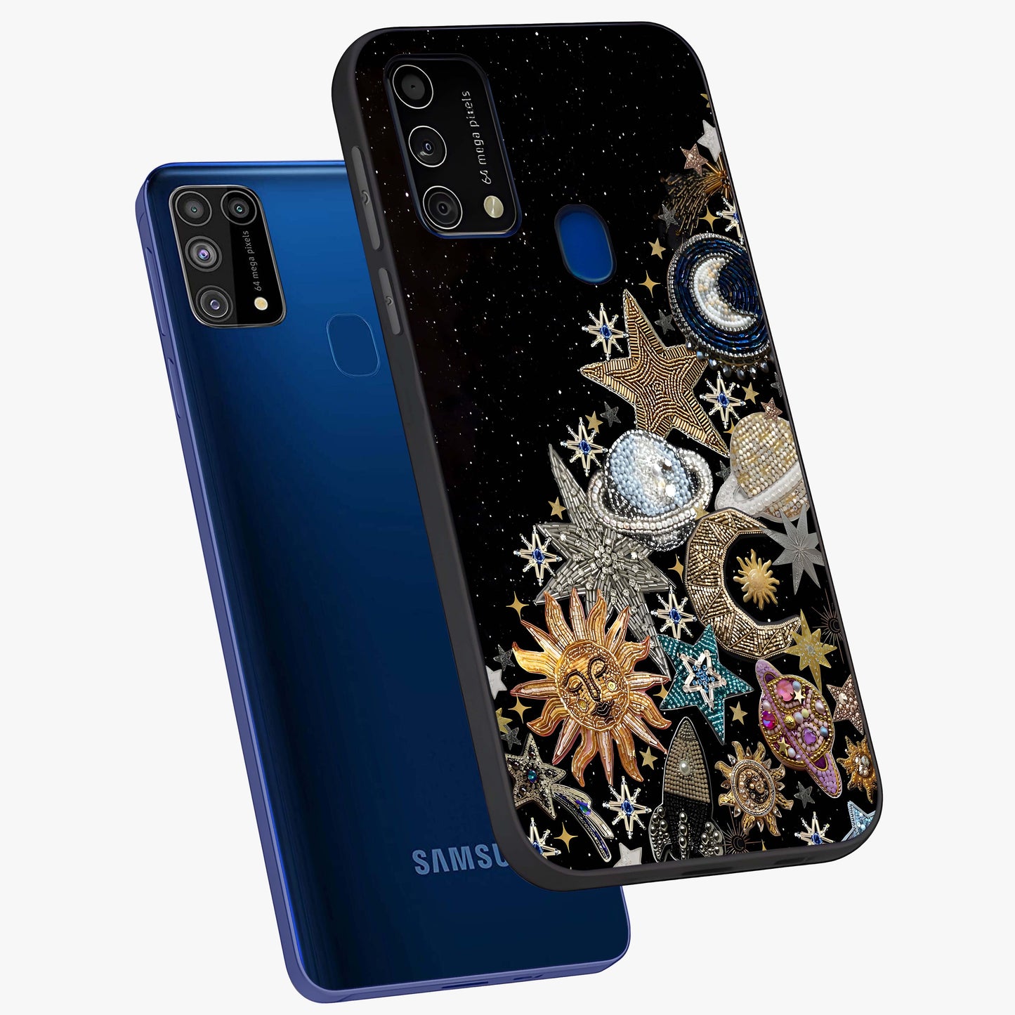 Cosmic Sparkle Dreams Glass Case displayed in angled mockup highlighting dreamy star sparkle design with celestial aesthetic.