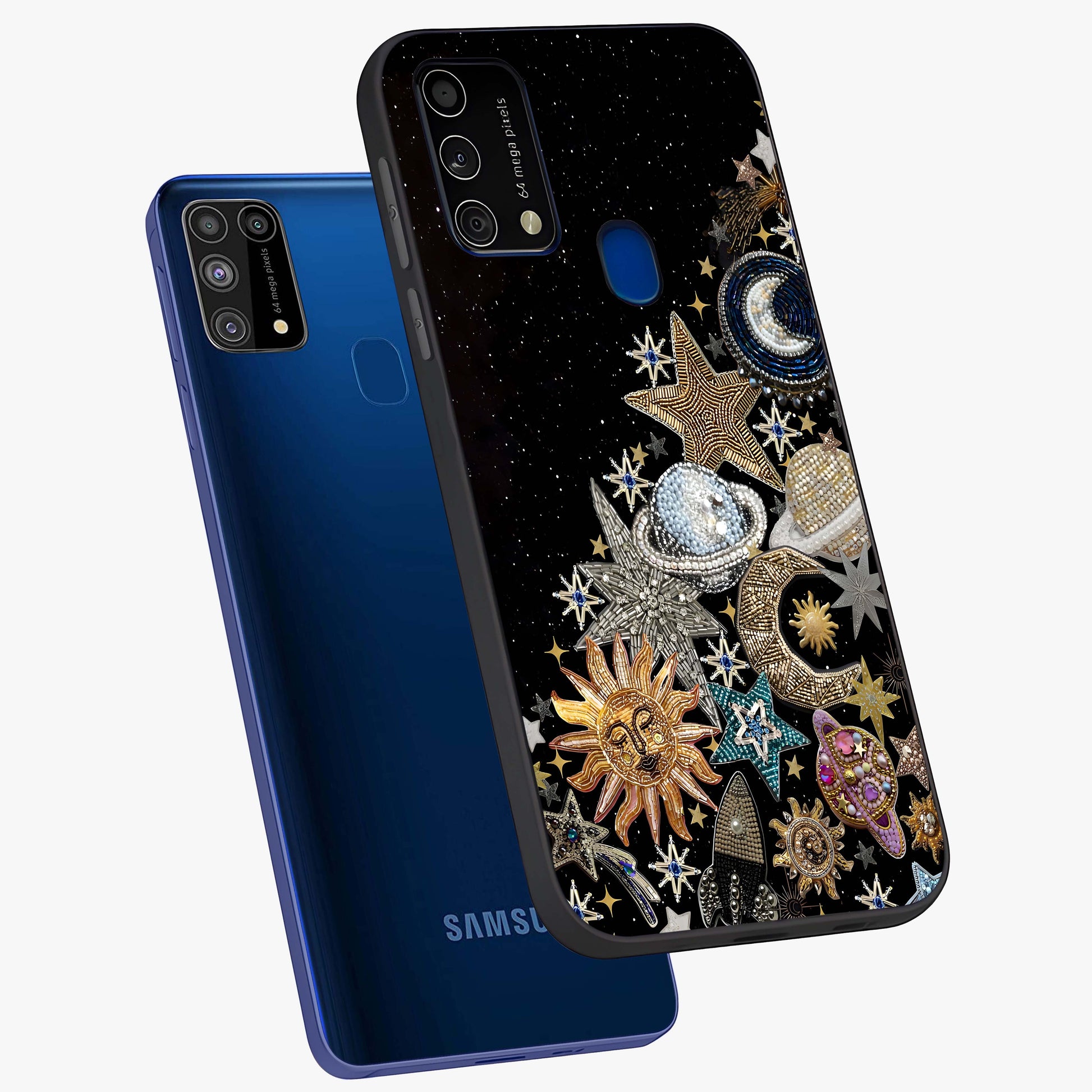 Cosmic Sparkle Dreams Glass Case displayed in angled mockup highlighting dreamy star sparkle design with celestial aesthetic.