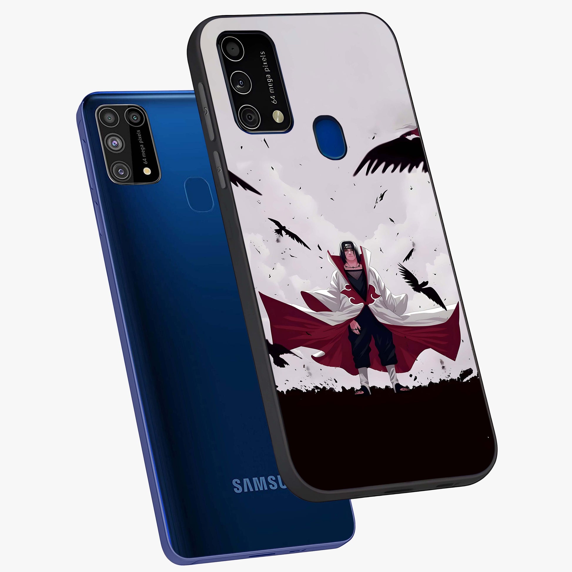 Crimson Crow Ascension Glass Case displayed in angled mockup highlighting powerful crow illustration with dark crimson aesthetic.