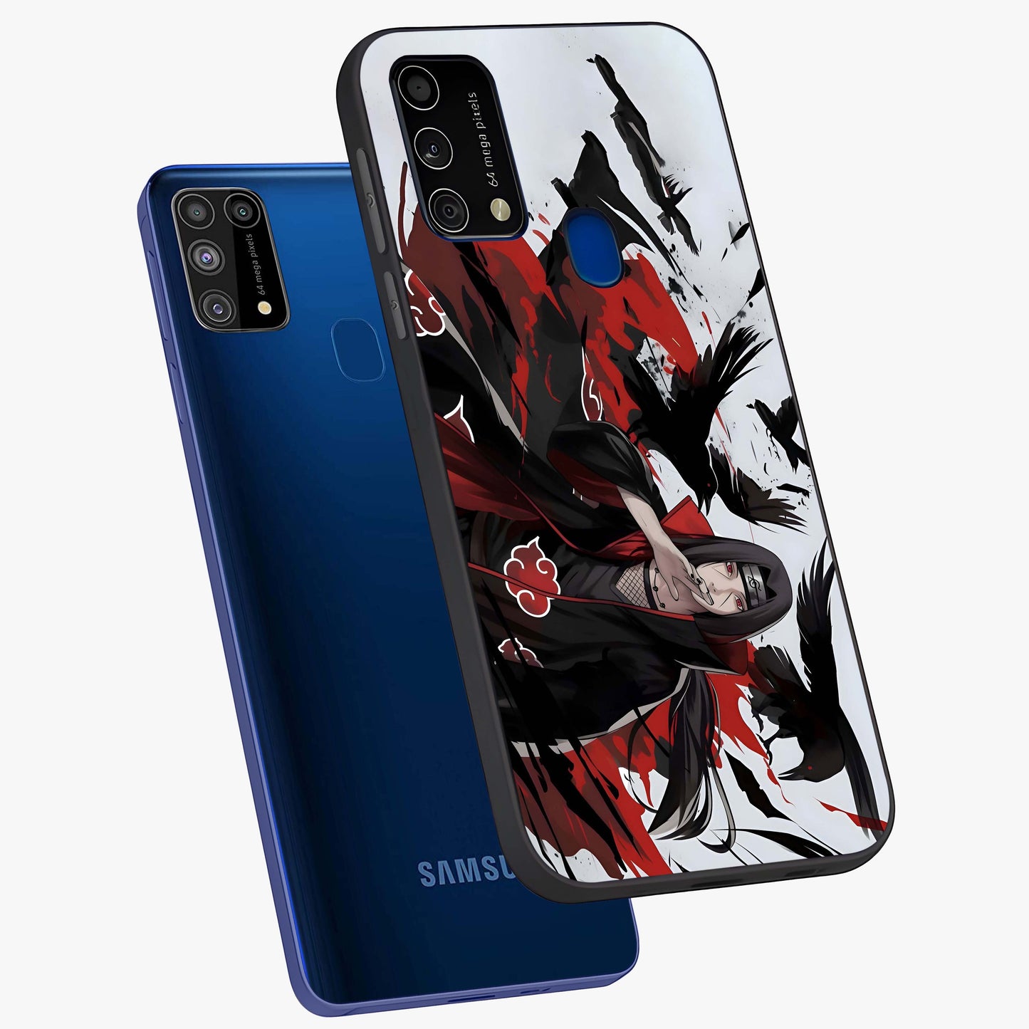 Crimson Crow Illusion Glass Case displayed in angled mockup highlighting mysterious crow graphic with dark aesthetic style.