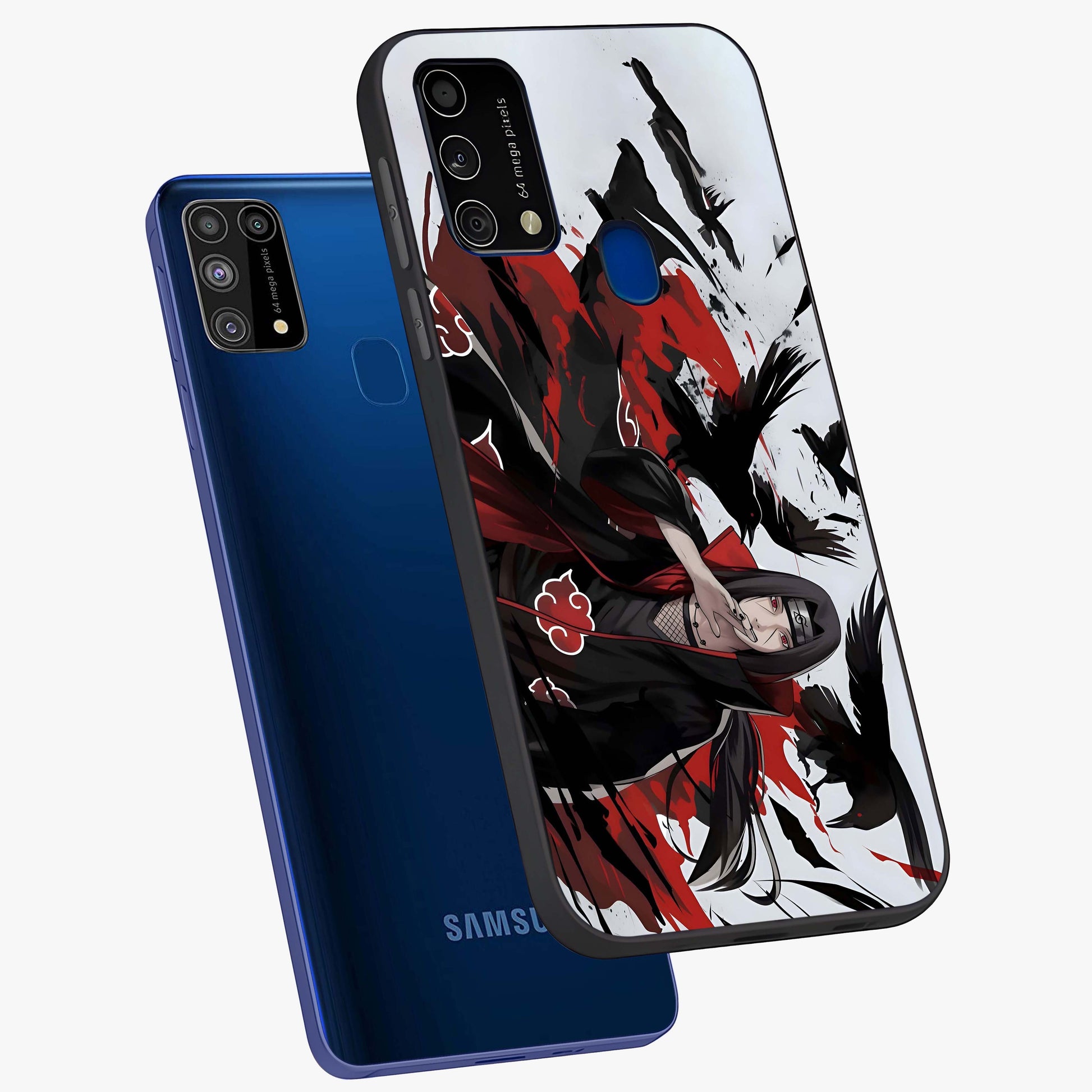 Crimson Crow Illusion Glass Case displayed in angled mockup highlighting mysterious crow graphic with dark aesthetic style.