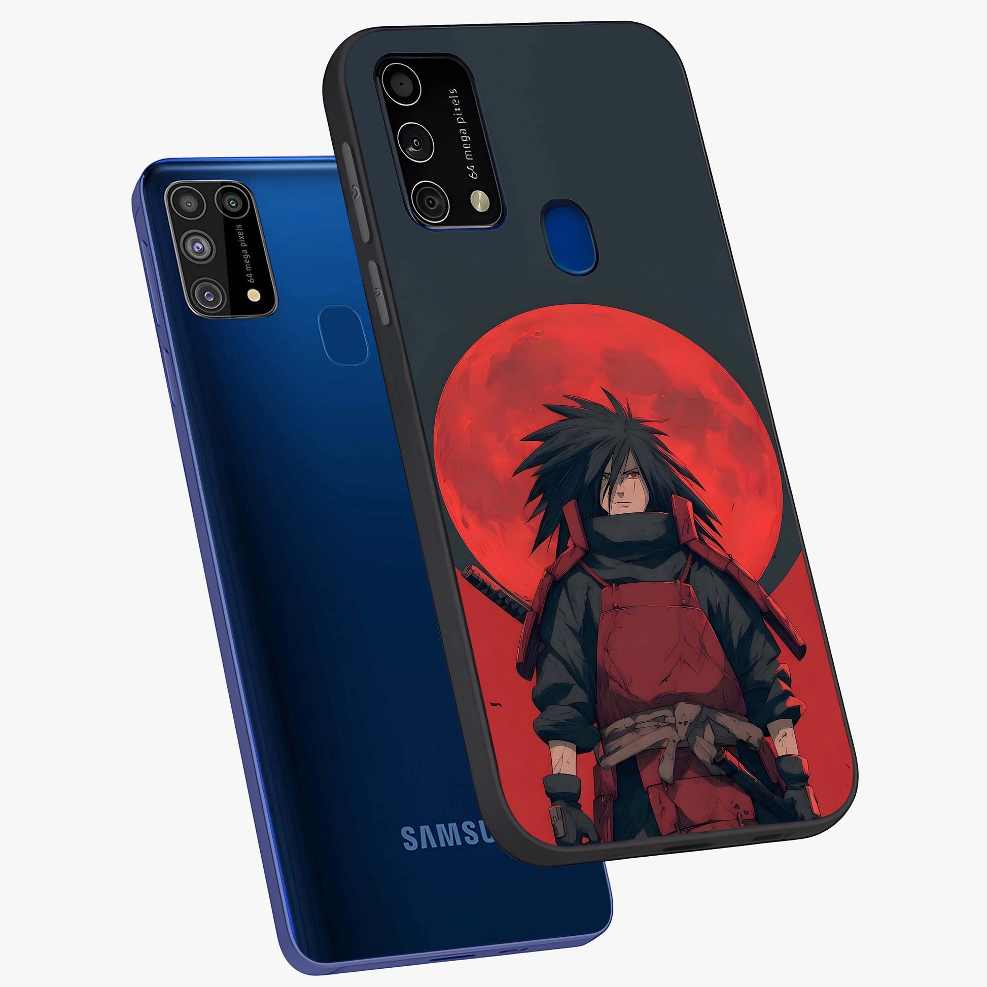 Crimson Moon Warlord Glass Case displayed in angled mockup highlighting dramatic crimson moon design with fantasy aesthetic.