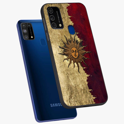 Crimson Sun Majesty Glass Case displayed in angled mockup highlighting majestic crimson sun design with bold aesthetic style.
