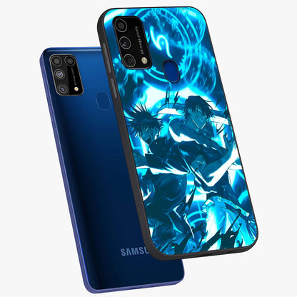 Cursed Energy Clash Glass Case displayed in angled mockup highlighting powerful battle inspired graphic with anime style aesthetic.