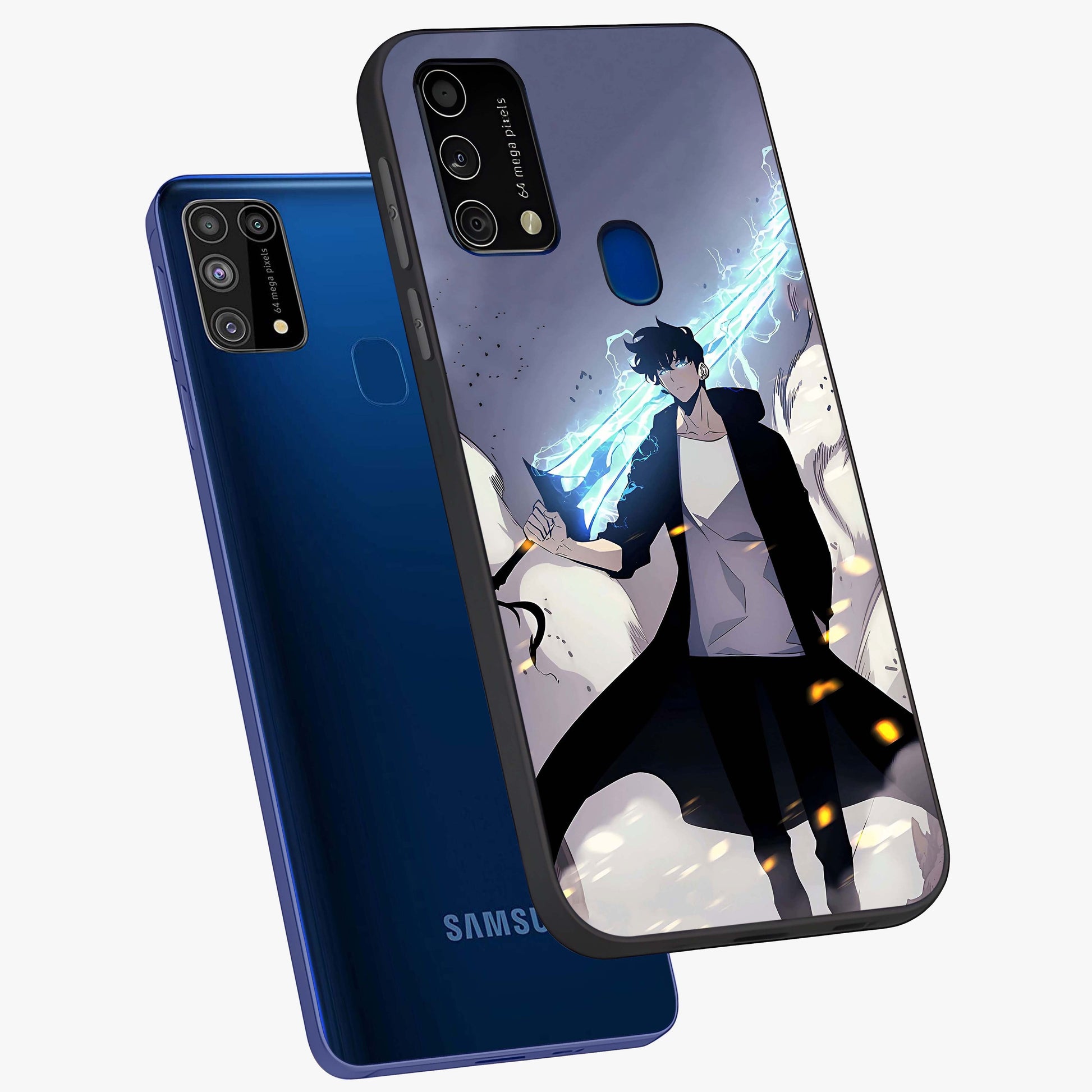 Dark Lightning Anime Warrior Glass Case displayed in angled mockup highlighting powerful lightning themed anime illustration.