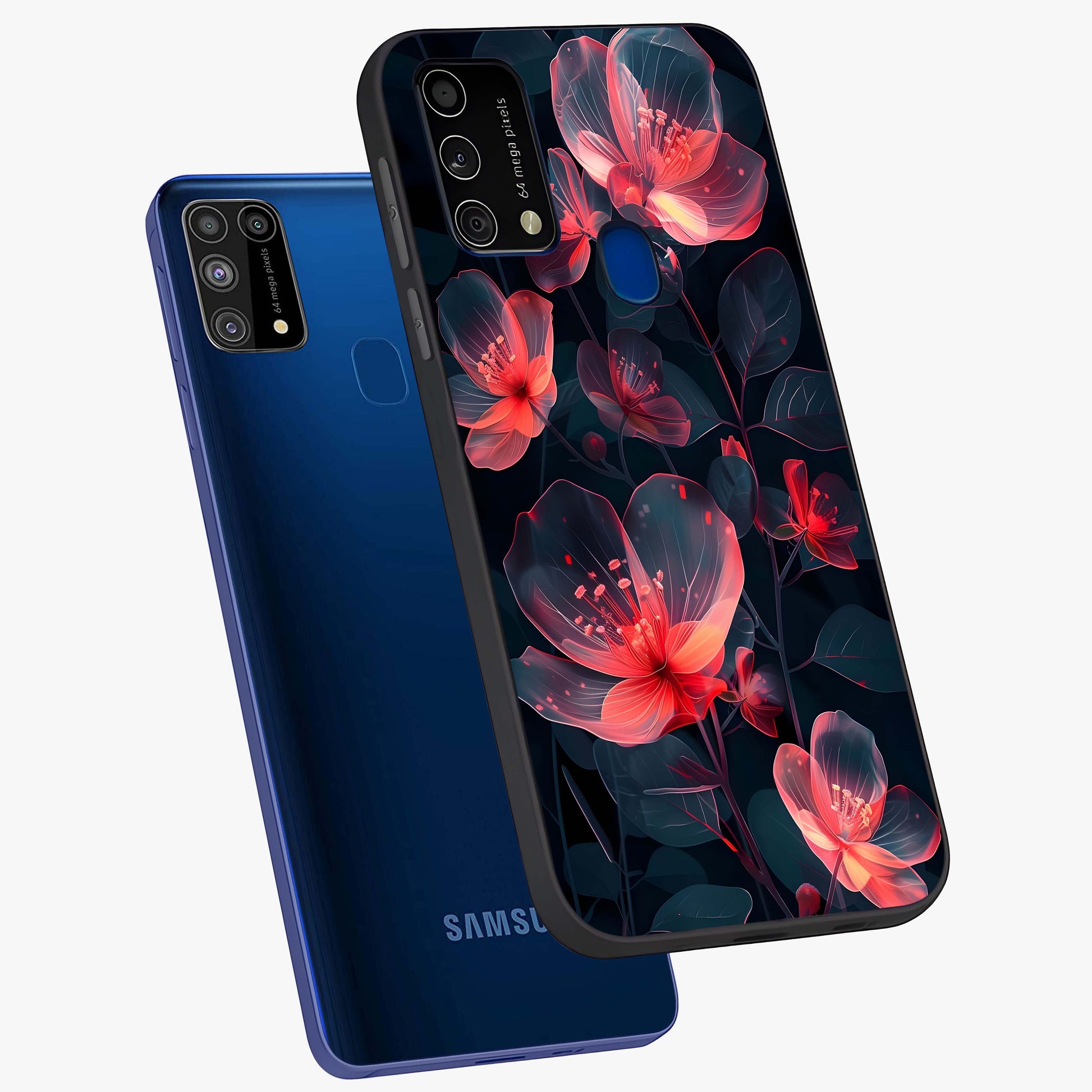 Dark Shade of Flower Glass Case displayed in angled mockup highlighting moody floral illustration with aesthetic dark tones.