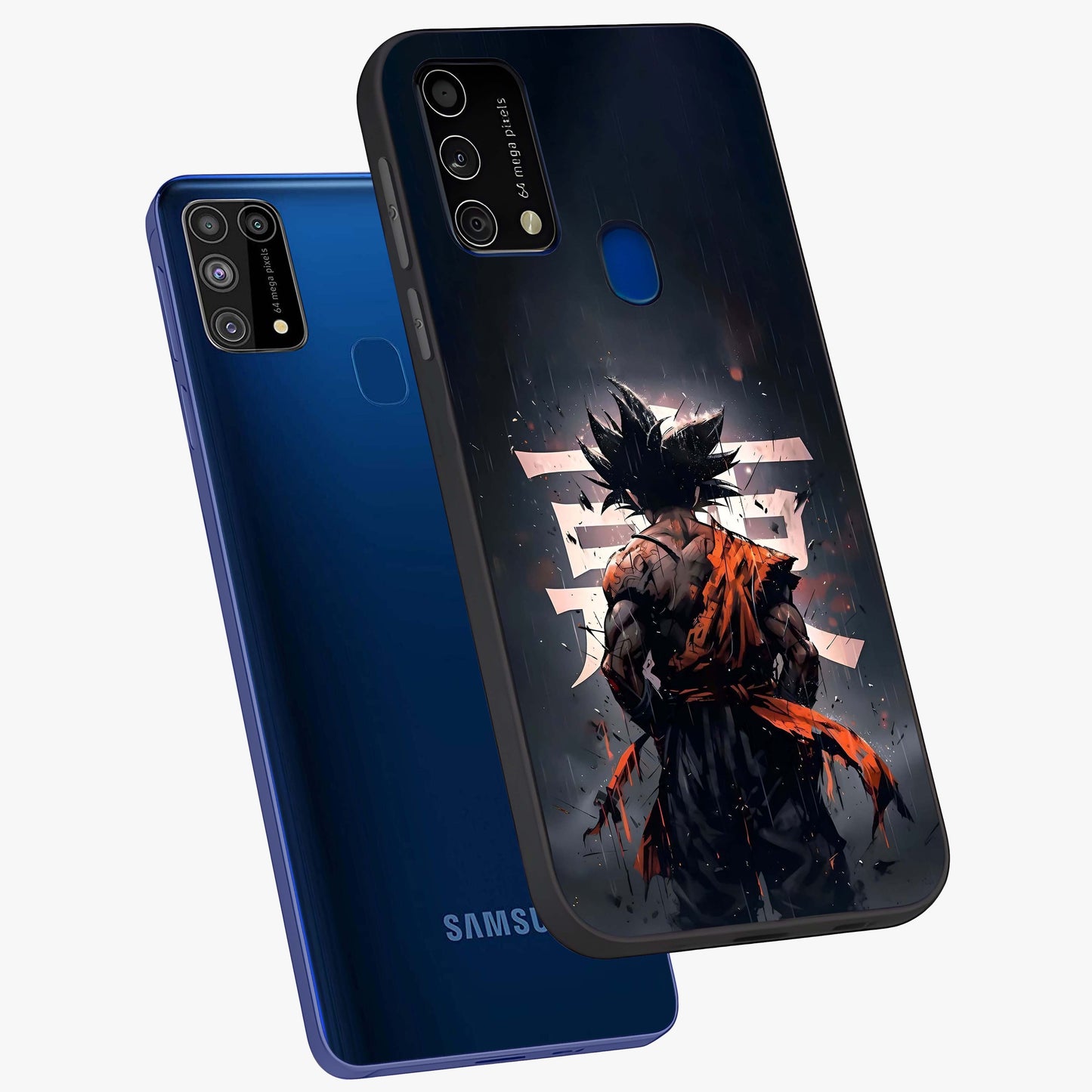Dark Warrior In Rain Glass Case displayed in angled mockup highlighting dramatic warrior illustration with dark rain aesthetic.